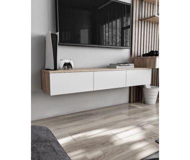 Подвесная тумба под ТВ в гостиную, TV тумба на 3 ящика, тумба под телевизор T-221 от Moreli (Морели) Дуб Сонома/Белый