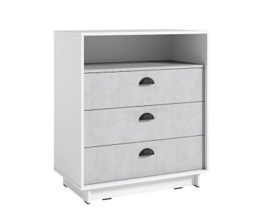 Комод для дому з 3 ящиками та полицею K-0001 від Moreli (Морелі) Білий/Бетон Стайл Комод для дому з 3 ящиками та полицею K-0001 від Moreli (Морелі) Білий/Бетон Стайл