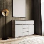 Комод для дома без ручек с 2 дверцами и 5 ящиками T-227 от Moreli (Морели) Бетон/Белый