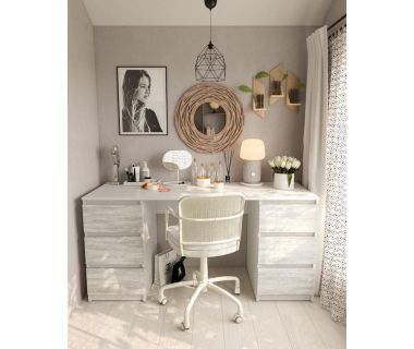 Стол компьютерный с двумя тумбами, стол письменный T-228 Белый/Бетон