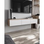 Підвісна тумба під ТВ у вітальню, TV тумба на 3 ящики, тумба під телевізор T-221 від Moreli (Морелі) Дуб Сонома/Білий