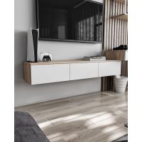 Підвісна тумба під ТВ у вітальню, TV тумба на 3 ящики, тумба під телевізор T-221 від Moreli (Морелі) Дуб Сонома/Білий