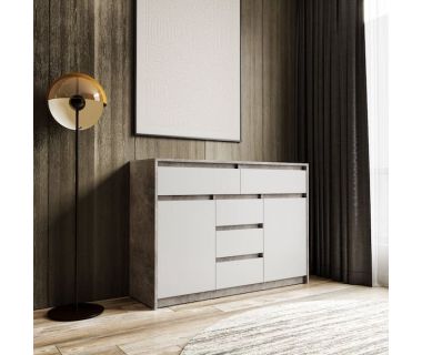 Комод для дома без ручек с 2 дверцами и 5 ящиками T-227 от Moreli (Морели) Бетон/Белый