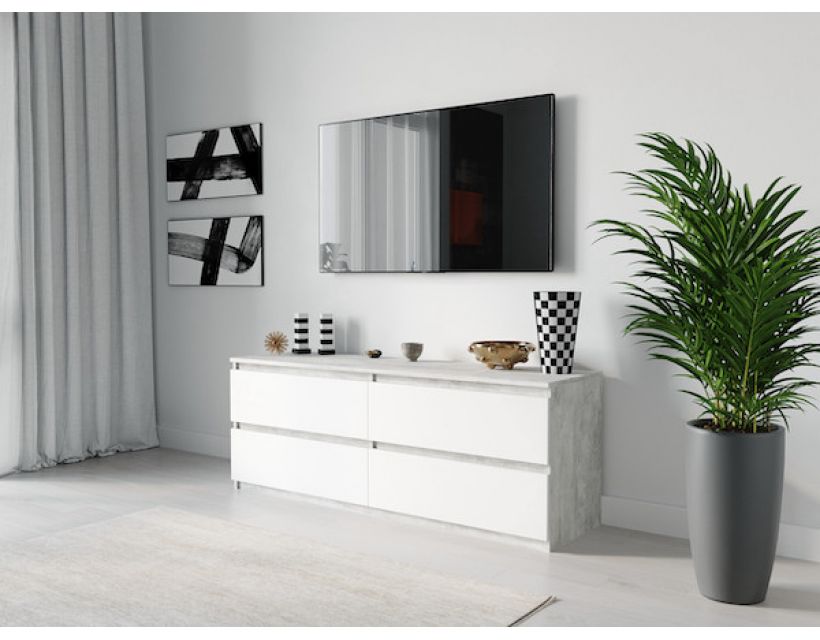 Тумба під телевізор ТВ/ТВ 4 ящики Moreli (Морелі) Т-223 Бетон/Білий