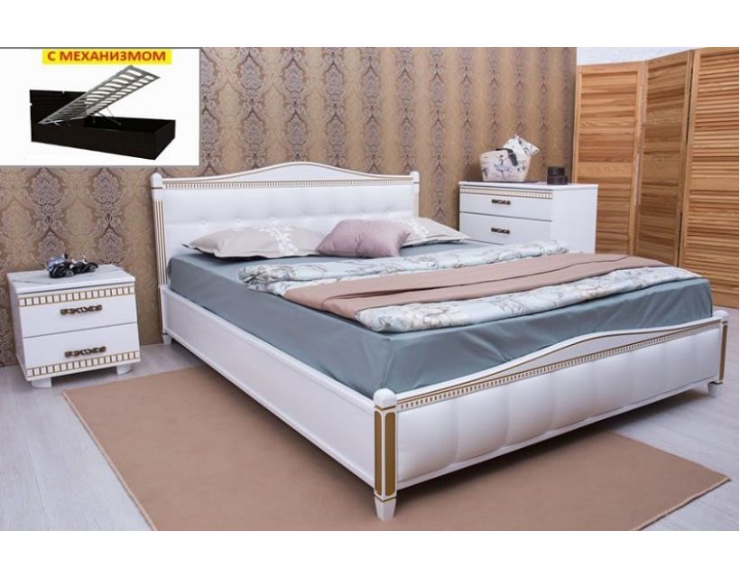 Кровать Олимп Прованс патина и фрезеровка мягкая спинка квадраты с механизмом в интернет-магазине "Мебли Даром"