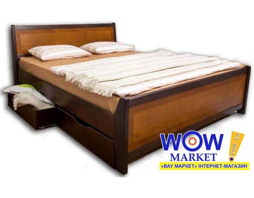 Кровать полуторная 140х200(190)см Олимп Сити с интарсией и ящиками