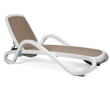 Лежак шезлонг пляжний Alfa білий, текстиль бежевий