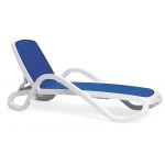 Лежак шезлонг пляжний Alfa білий, текстиль синій