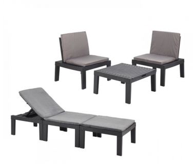 Набор-трансформер DUETTO антрацит с подушками (лежак/2 кресла и столик)