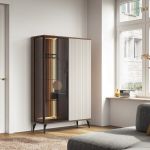 Витрина высокая с подсветкой Вичи / Vici WT103 2-дверная Орех/кашемир Perfect Польша (PFH-091278)