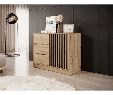 Комод Perfect Нелли / Nelly 2D 1-дверный с 3 ящиками Дуб артизан/черный (PFH-091869)