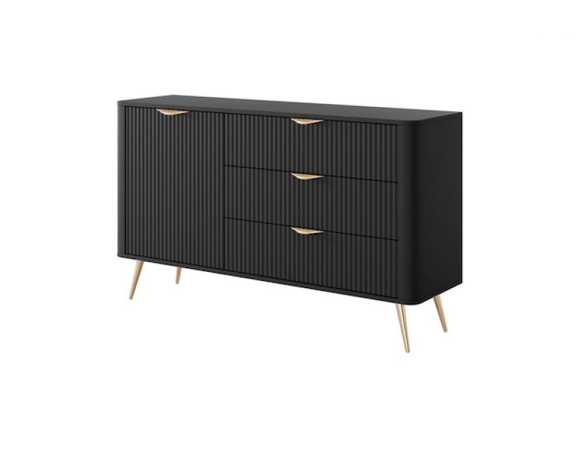 Комод Perfect Ланте/Lante 1-дверный с 3 ящиками и золотыми ножками 1D3S/138 Черный (PFH-091192)