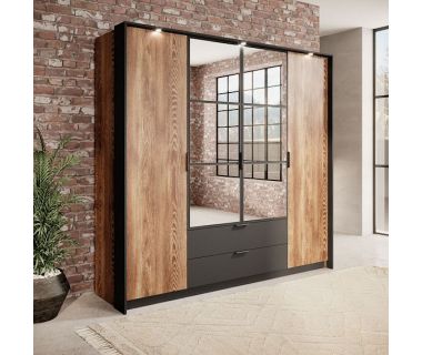 Шафа для одягу Perfect Мілтон / Milton 4-дверна з дзеркалом 4D2S/220 Каштан/антрацит (PFH-091085)