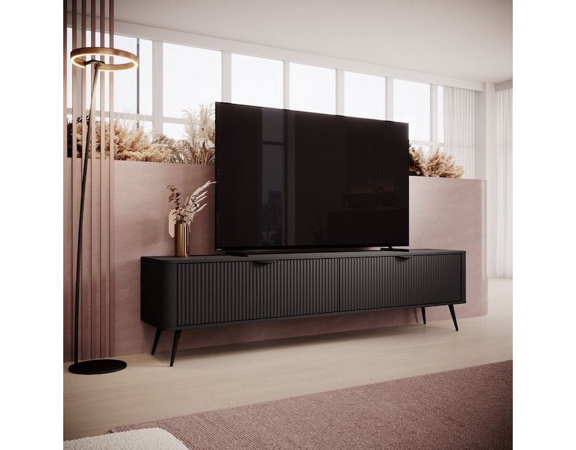Тумба под телевизор Perfect Ланте/Lante 2-дверная с черными ножками 2D/200 Черный (PFH-091122)