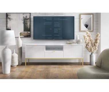 Тумба под телевизор Perfect Новая/Nova 2-дверная с 1 ящиком и золотыми ножками RTV154 Белый (PFH-091224)