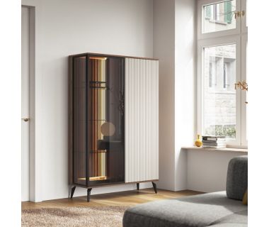 Вітрина висока з підсвічуванням Вічі / Vici WT103 2-дверна Горіх/кашемір Perfect Польща (PFH-091278)