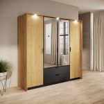 Шкаф для одежды Perfect Балтик / Baltic 4D2S/220 4-дверный с зеркалом Дуб балтик/черный (PFH-091376)