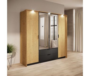 Шкаф для одежды Perfect Балтик / Baltic 4D2S/220 4-дверный с зеркалом Дуб балтик/черный (PFH-091376)