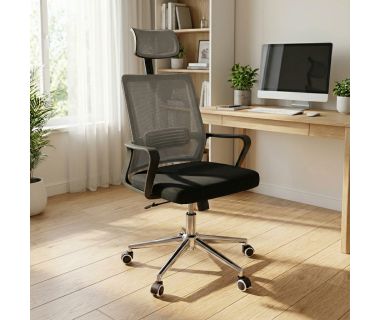 Крісло комп'ютерне з підлокітниками та підголовником Perfect OC - 8330m Cірій (PFH - 092058)