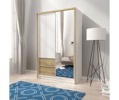 Шафа напівкупе Perfect Сара/Sara 130 3-дверна з дзеркалом Білий/дуб артизан (PFH-091738)