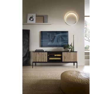 Тумба під ТБ з підсвічуванням Perfect Сенто / Sento RTV154 3-дверна Чорний/дуб один (PFH-091485)