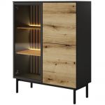 Витрина низкая с подсветкой Perfect Ланг/Lang 3-дверная 3D1W/100 Черный/дуб эвок (PFH-091141)