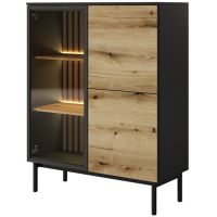 Витрина низкая с подсветкой Perfect Ланг/Lang 3-дверная 3D1W/100 Черный/дуб эвок (PFH-091141)