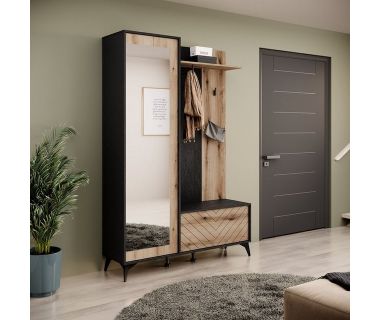 Прихожая с зеркалом Perfect Даймонд / Diamond 2-дверный Черный/дуб эвок (PFH-091302)