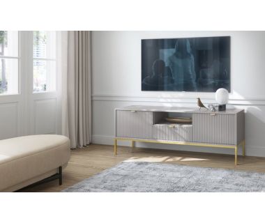 Тумба під телевізор Perfect Нова/Nova 2-дверна з 1 ящиком та золотими ніжками RTV154 Сірий (PFH-091226)