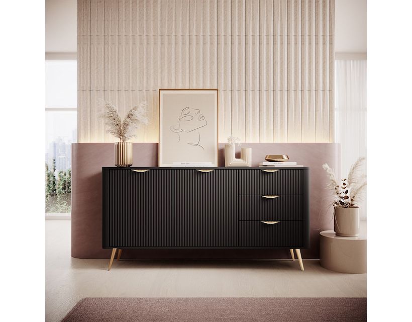 Комод Perfect Ланте/Lante 2-дверный с 3 ящиками и золотыми ножками 2D3S/163 Черный (PFH-091191)