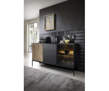 Комод з підсвічуванням Perfect Сенто / Sento KSZ154 2-дверний з 3 ящиками Чорний/дуб один (PFH-091487)