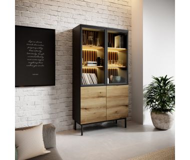 Витрина высокая с подсветкой Perfect Ланг/Lang 4-дверная 4D2W/100 Черный/дуб эвок (PFH-091140)