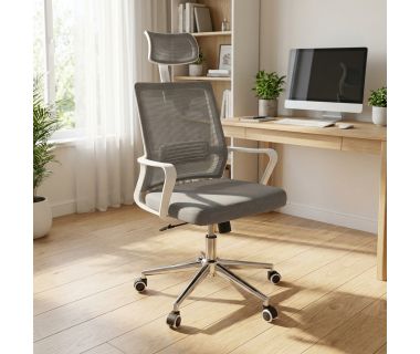 Крісло комп'ютерне з підлокітниками та підголовником Perfect OC - 8330w Cірій (PFH - 092059)