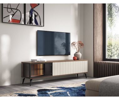 Тумба під ТБ з підсвічуванням Вічі / Vici RTV180 3-дверна Горіх/кашемір Perfect Польща (PFH-091295)