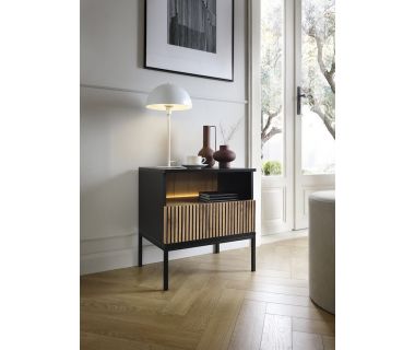 Тумба прикроватная с подсветкой Perfect Сенто / Sento S54 с 1 ящиком Черный/дуб один (PFH-091484)