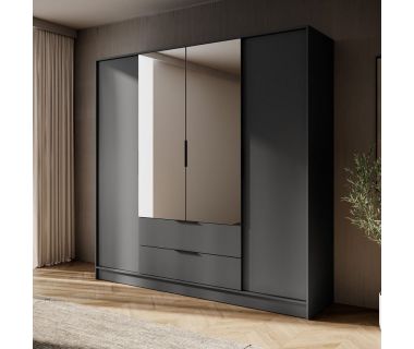 Шкаф для одежды Perfect Келли / Kelly 4DL 4-дверный с зеркалом Графит (PFH-091884)