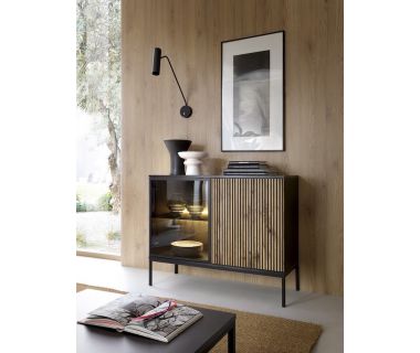 Комод з підсвічуванням Perfect Сенто / Sento K104 2-дверний Чорний/дуб вотан (PFH-091489)