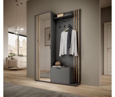 Прихожая с зеркалом Perfect Нелли / Nelly 2-дверный Графит/дуб артизан (PFH-091305)