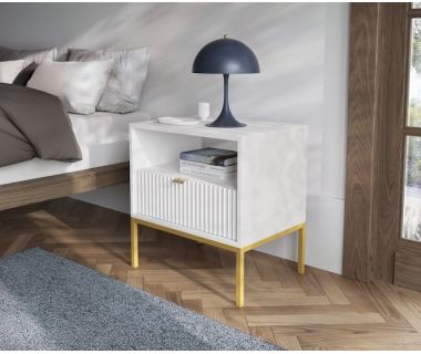 Тумба прикроватная Perfect Новая/Nova с 1 ящиком и золотыми ножками S54 Белый (PFH-091261)