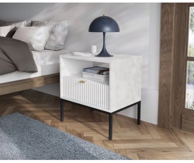 Тумба прикроватная Perfect Новая/Nova с 1 ящиком и черными ножками S54 Белый (PFH-091260)