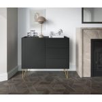 Комод Perfect Гармоны / Harmony 1-дверный с 3 ящиками и золотыми ножками KSZ97 Черный/черный мрамор роял (PFH-091182)