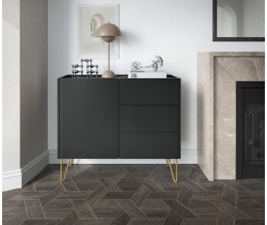 Комод Perfect Гармони / Harmony 1-дверний з 3 ящиками та золотими ніжками KSZ97 Чорний/чорний мармур роял (PFH-091182)