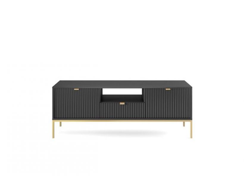 Тумба под телевизор Perfect Новая/Nova 2-дверная с 1 ящиком и золотыми ножками RTV154 Черный (PFH-091221)