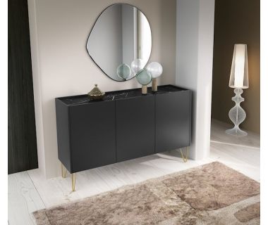 Комод Perfect Гармоны/Harmony 3-дверный с золотыми ножками K144 Черный/черный мрамор роял (PFH-091184)