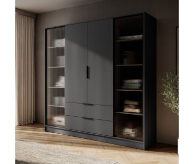 Гардеробна / шафа для одягу Perfect Келлі / Kelly 4DRD 4-дверна з бічною прозорою дверцею Графіт (PFH-091888)