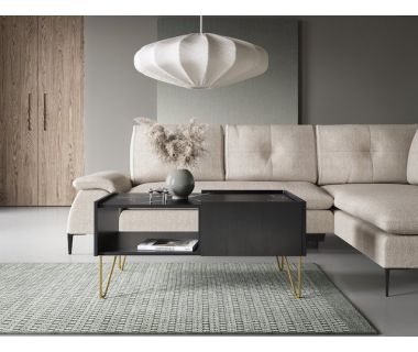 Стіл журнальний Perfect Гармоні / Harmony з 2 ящиками та золотими ніжками L97 Чорний/чорний мармур роял (PFH-091200)