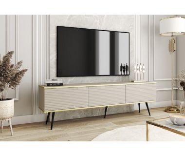 Тумба под телевизор Perfect Оро/Oro 3-дверная с черными ножками RTV175 MDF Бежевый (PFH-091348)