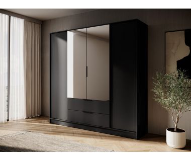 Шкаф для одежды Perfect Келли / Kelly 4DL 4-дверный с зеркалом Черный (PFH-091887)