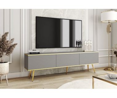 Тумба под телевизор Perfect Оро/Oro 3-дверная с золотыми ножками RTV175 MDF Серый (PFH-091342)