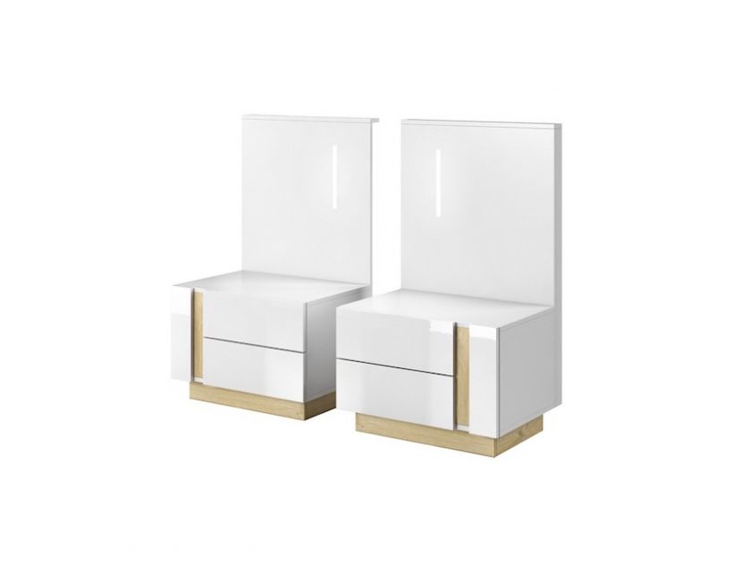 Тумби ліжкові 2 шт. з підсвічуванням Perfect Арко / Arco з 4 ящиками 2S/60 Білий глянець/дуб грандсон (PFH-091049)